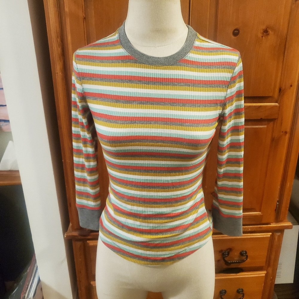 Free People Striped Multicolor Women's Top Basic Rainbow 90s 70s Bright Kid Fun